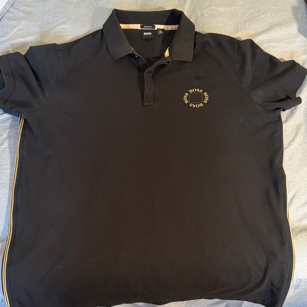 Boss Black Polo with Gold Logo and Piping
